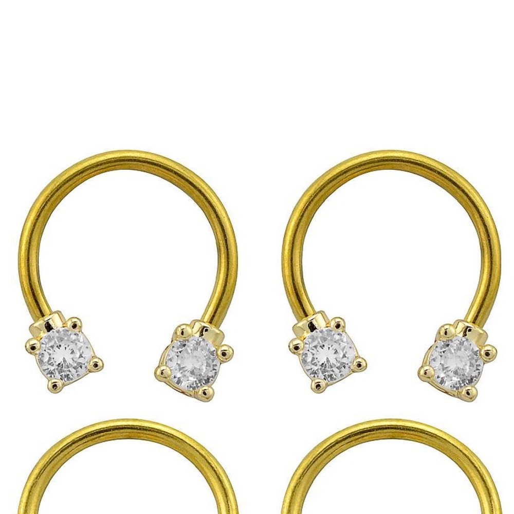 Spencer’s Piercing Nation CZ Goldtone Horseshoe Rings 2 Pack - 16 Gauge Earrings